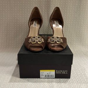 Badgley Mischka Bronze open toe heels
